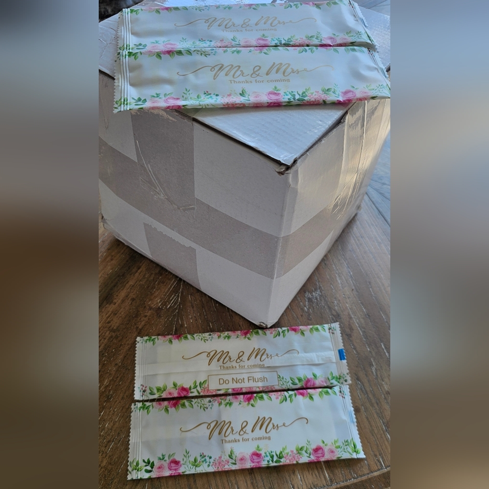 Wedding Wet Wipes In Pink Rose, Individually Wrapped & Pre Moistened 250 Count